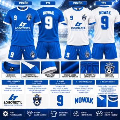 Zestaw sportowy biały/niebieski  RACING 2xKoszulki + spodenki